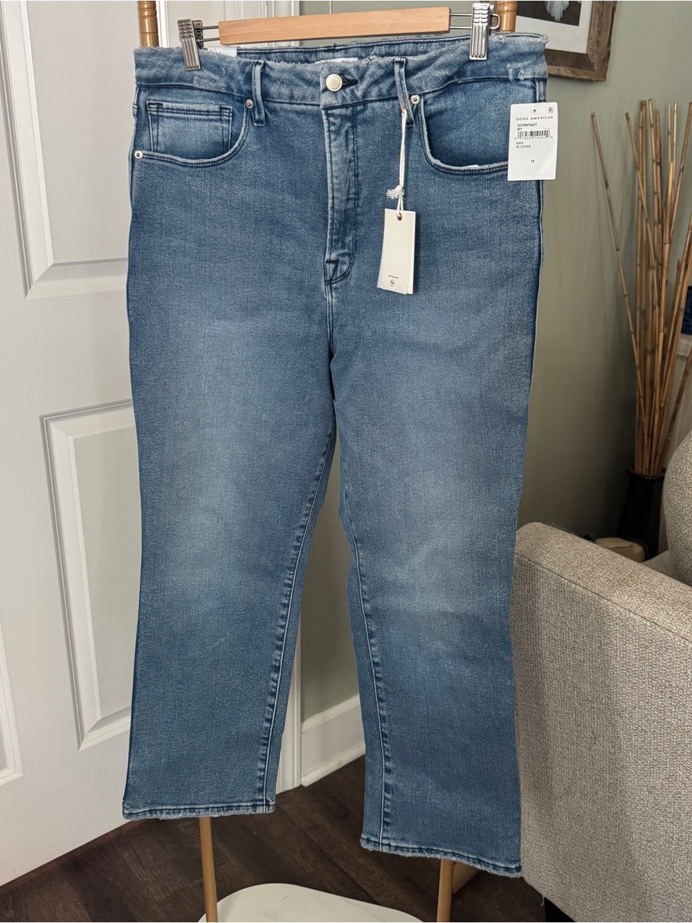 Good American Mid Wash Straight Jeans